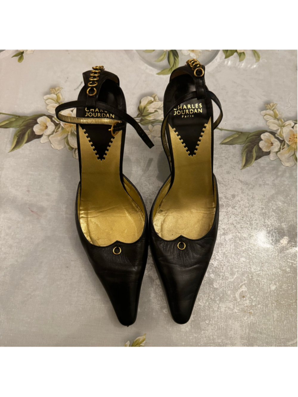 Charles Jourdan Black and Gold Heels